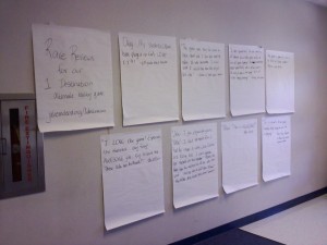 0605090855 Many rave reviews posted in the hallway for the students to read